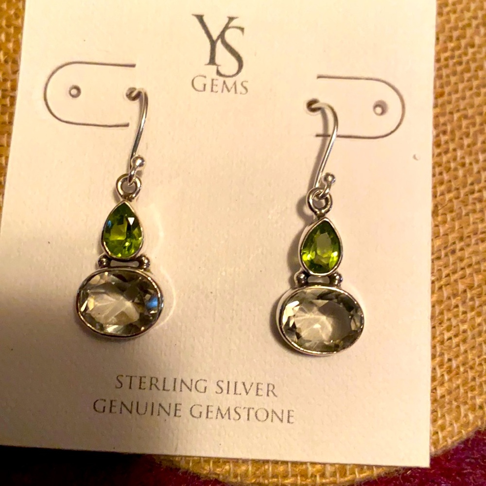Sterling silver, peas iolite, and peridot earrings